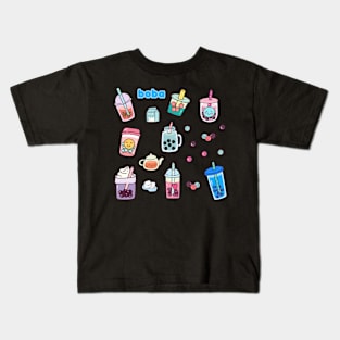 Cute Kawaii Boba Bubble Tea Kids T-Shirt